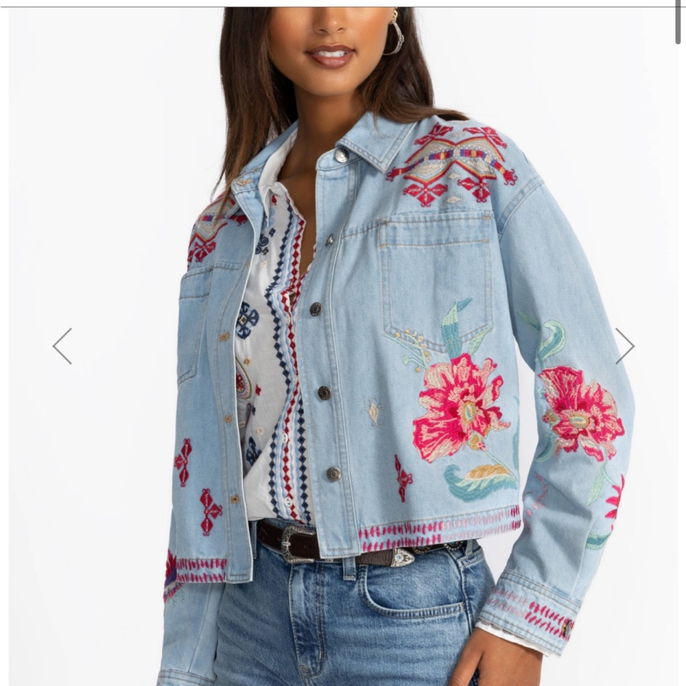 Johnny Was Talulla Cropped Denim Jacket - SKU: W48625-1:DNB